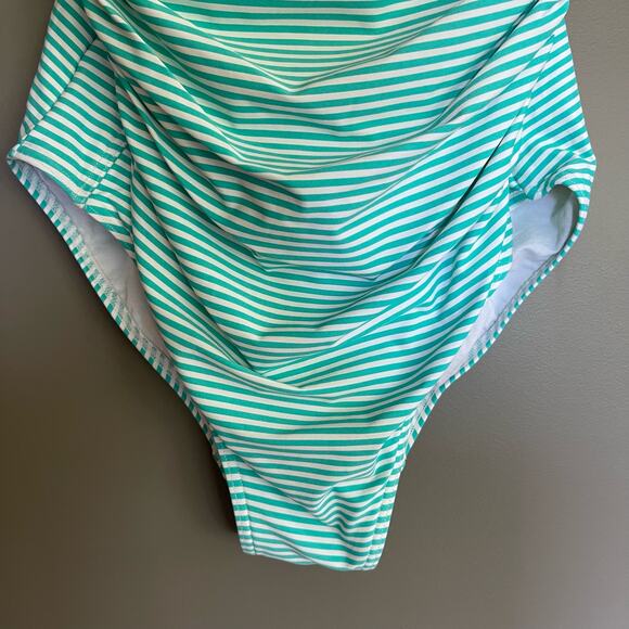 Bond-Eye Australia Turquoise Striped Twist Front‎ One Piece Swimsuit Size 8 Teal - Picture 8 of 16